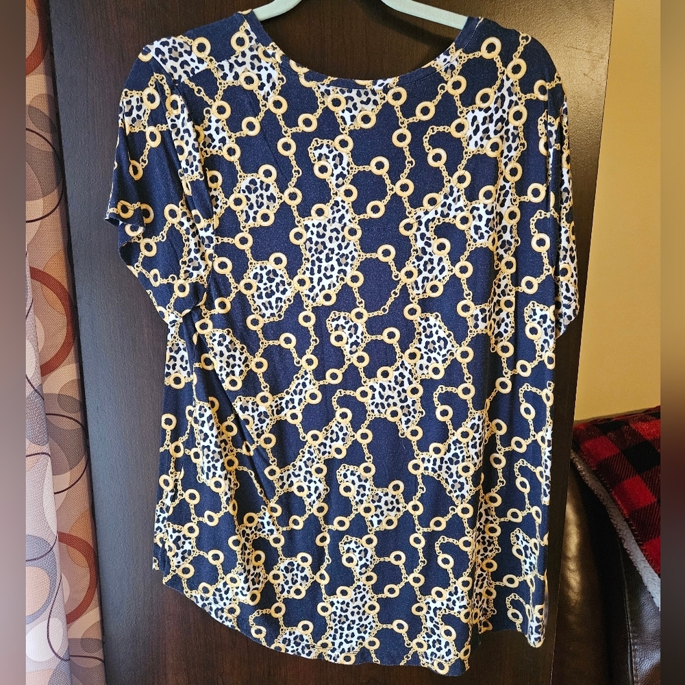 JM Collection Navy and Gold Patterned Top - Picture 3 of 3